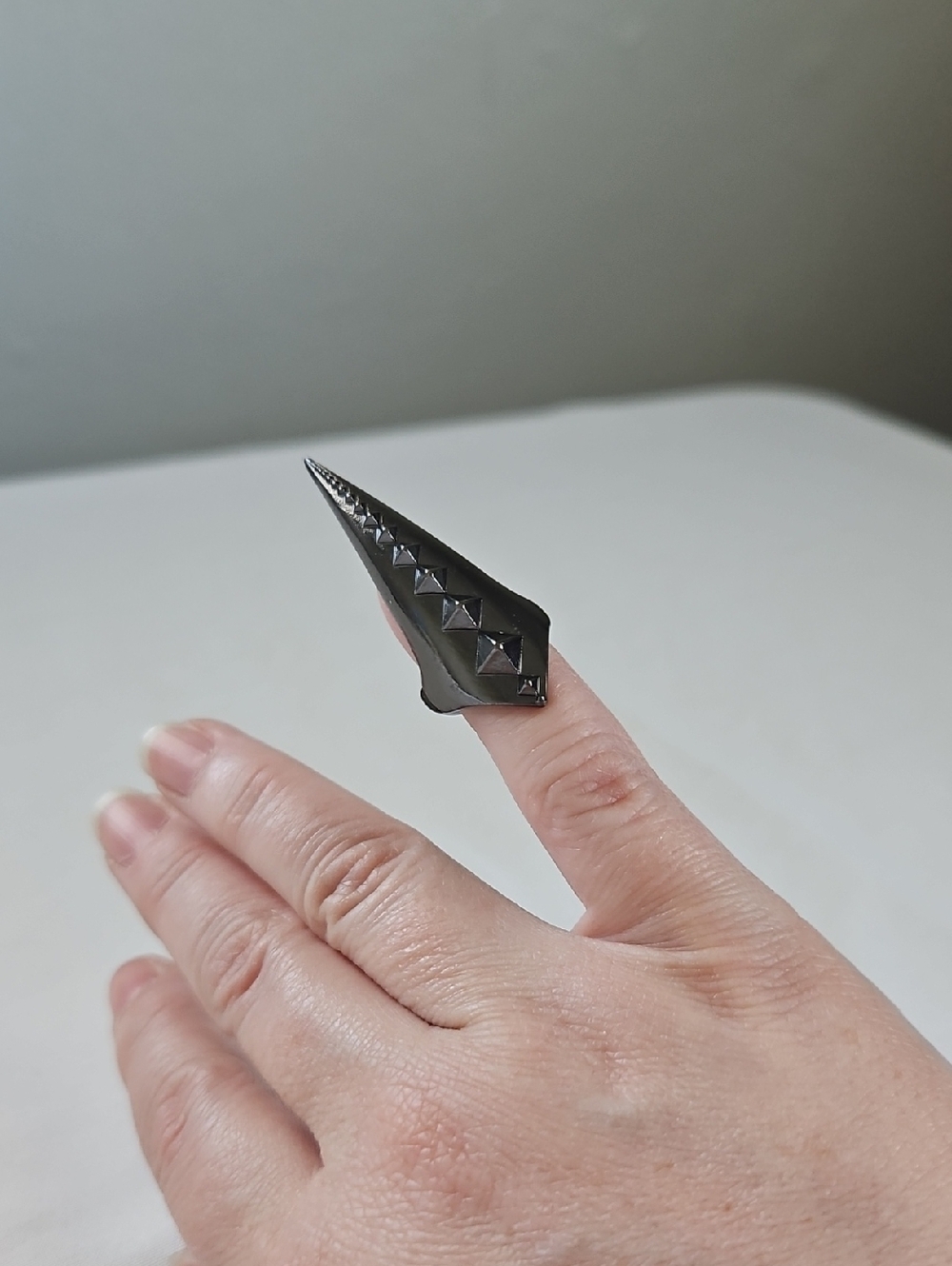 Black Studded Pointed Finger Armor Ring